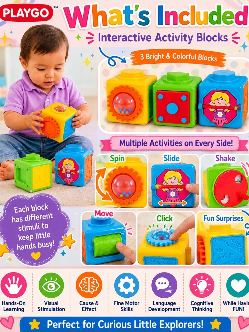 PLAYGO PLASTIC ACTIVITY BLOCKS SET OF 3